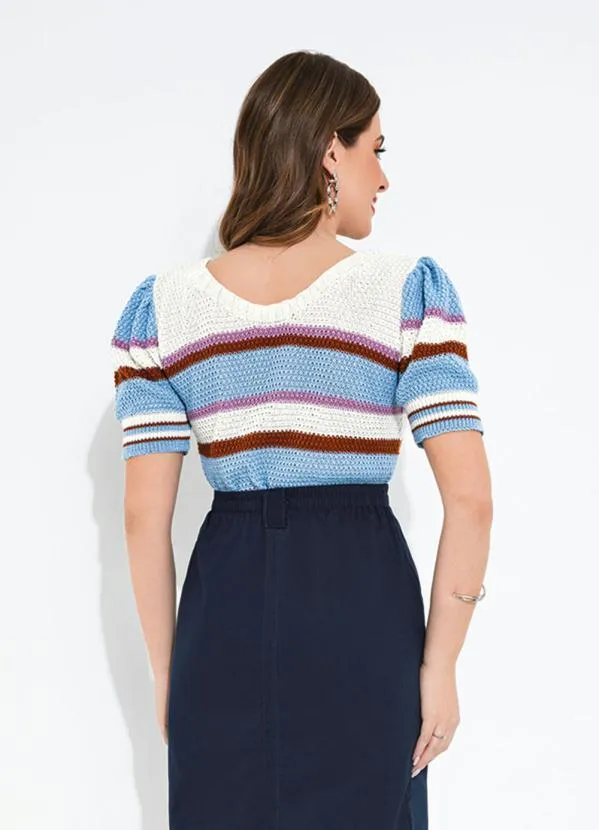 Rosalie - Blusa em Tricô Listrada Branca 2