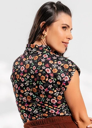 Rosalie - Blusa Floral Escuro em Jersey Acetinado - ROSALIE