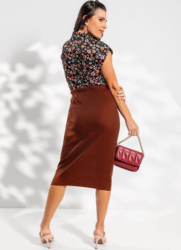 Rosalie - Blusa Floral Escuro em Jersey Acetinado 4