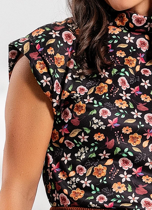 Rosalie - Blusa Floral Escuro em Jersey Acetinado 5