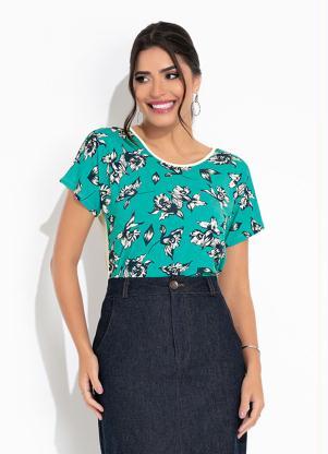 Blusa (Floral Verde/Off White) Moda Evang�lica