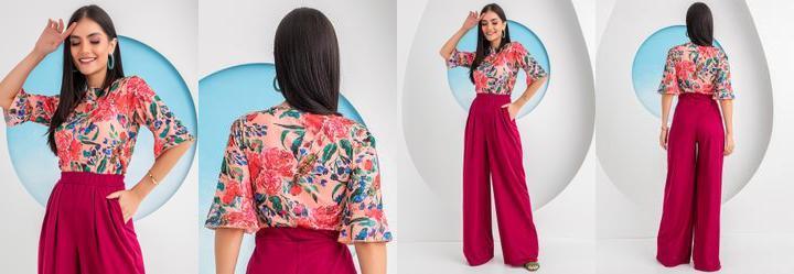 Blusa Floral Vibrante em Jersey Acetinado