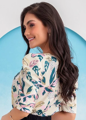Rosalie - Blusa Folhas e Borboletas em Jersey Acetinado - ROSALIE