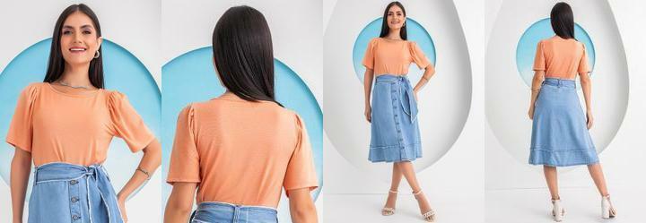 Blusa Laranja em Malha Metalizada