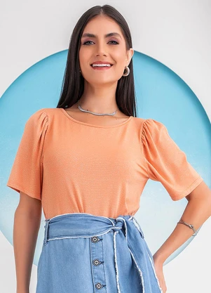 Rosalie - Blusa Laranja em Malha Metalizada - ROSALIE