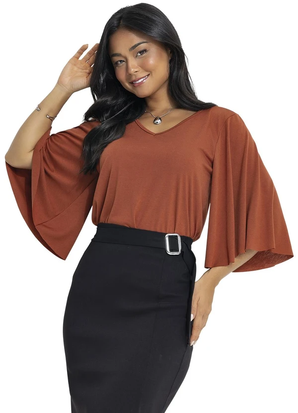 Rosalie - Blusa Marrom em Poliviscose