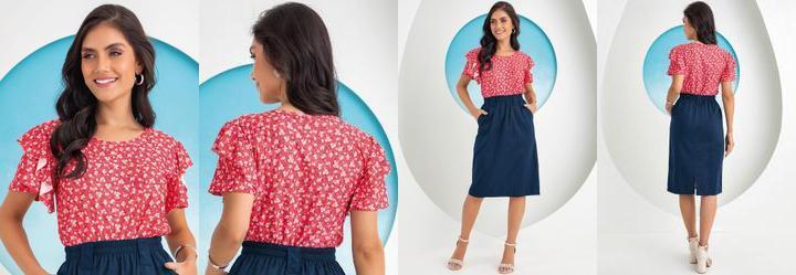Blusa Mini Floral em Malha Crepe