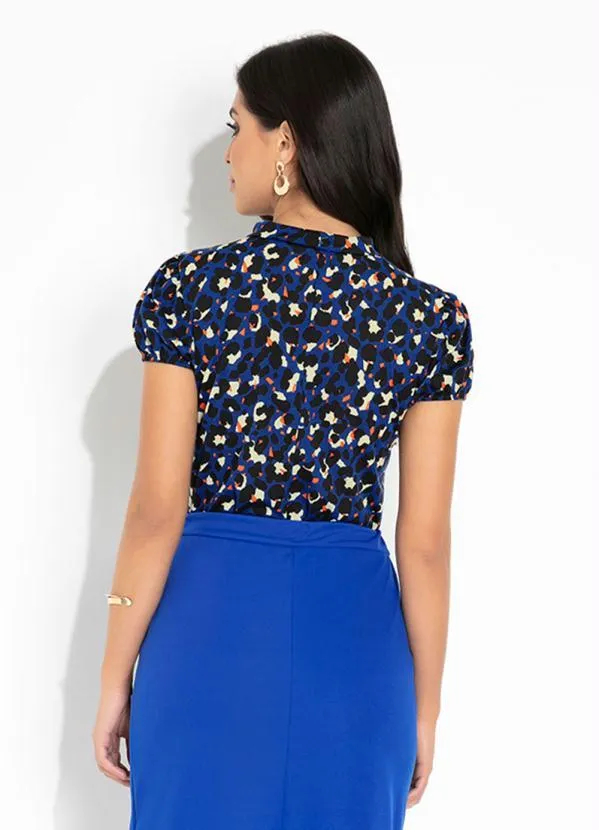 Rosalie - Blusa Onça Marinho Mangas Curtas 2