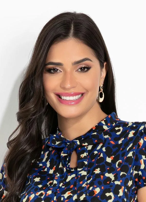 Rosalie - Blusa Onça Marinho Mangas Curtas 3