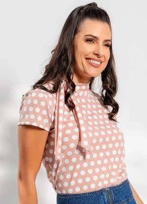 Rosalie - Blusa Poá Nude em Jersey Acetinado - ROSALIE