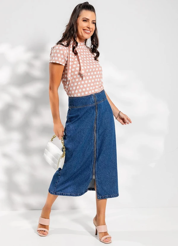 Rosalie - Blusa Poá Nude em Jersey Acetinado 3