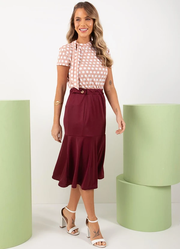 Rosalie - Blusa Poá Nude em Jersey Acetinado 5