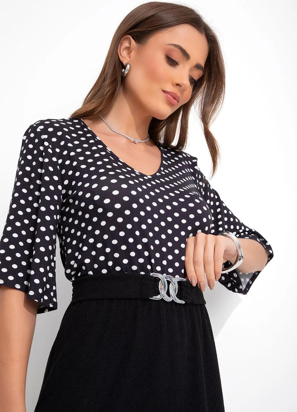 Rosalie - Blusa Poá Preto em Malha de Viscose 7