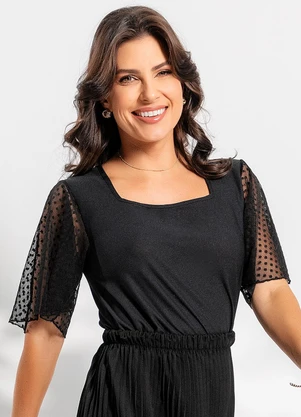 Rosalie - Blusa Preto em Crepe Plano - ROSALIE