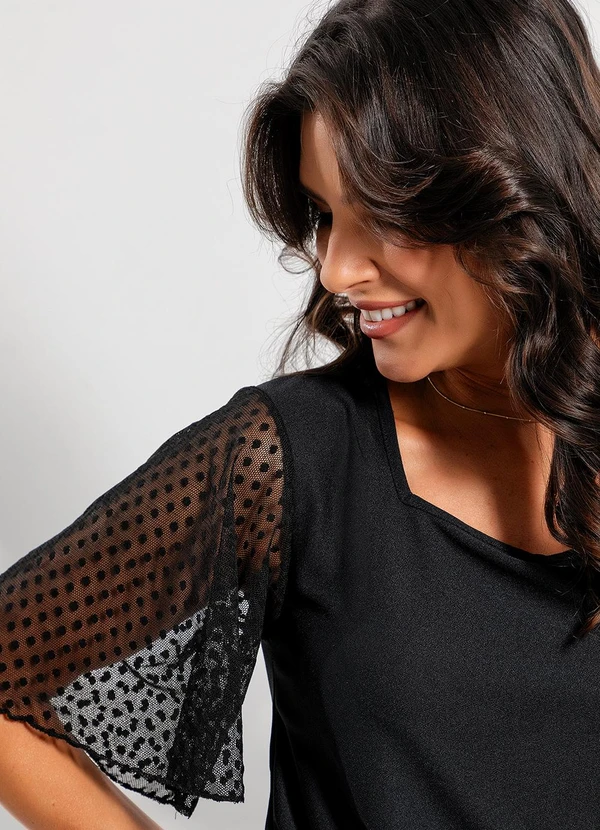 Rosalie - Blusa Preto em Crepe Plano 5