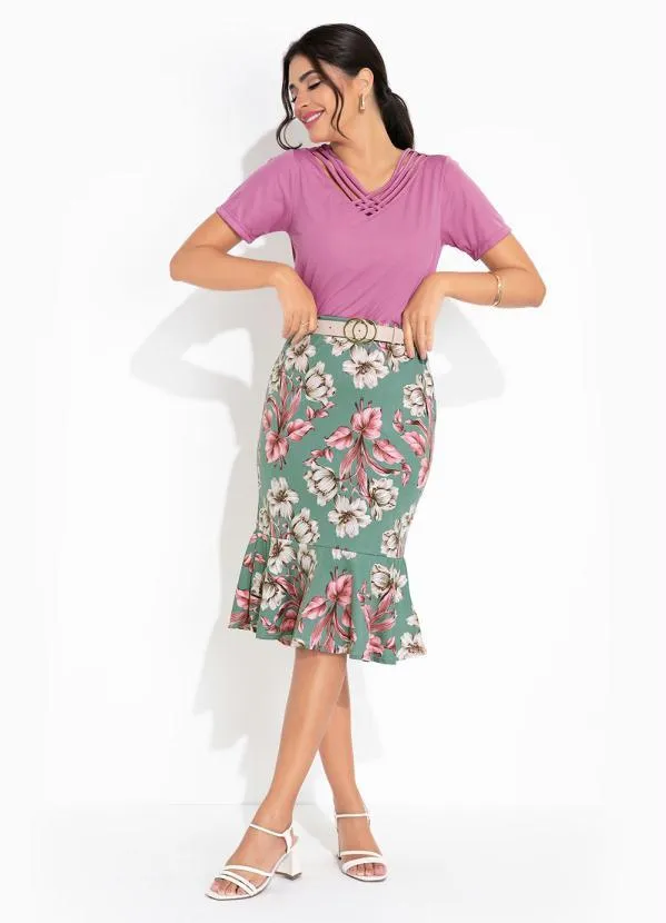 Queima Estoque - Blusa Rosa com Tiras no Decote Moda Evangélica 4