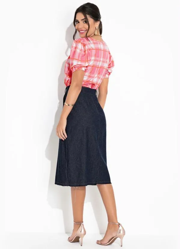 Rosalie - Blusa Xadrez Rosa Mangas Curtas 6