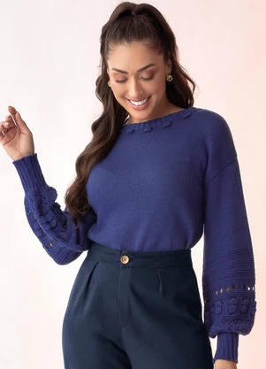 Rosalie - Blusa Azul Escuro em Tricô - ROSALIE