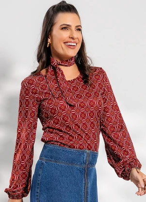 Rosalie - Blusa Geométrico Bordô em Malha - ROSALIE