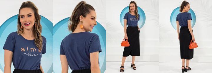 T-Shirt Azul em Malha de Algodo