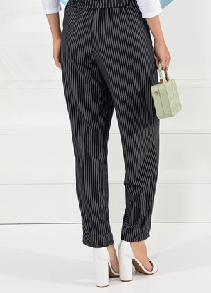 Rosalie - Calça Listrado Preto e Branco em Malha Fio Tinto - ROSALIE