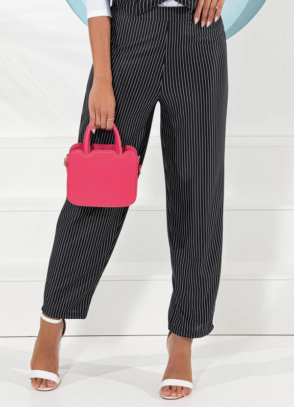 Rosalie - Calça Listrado Preto e Branco em Malha Fio Tinto