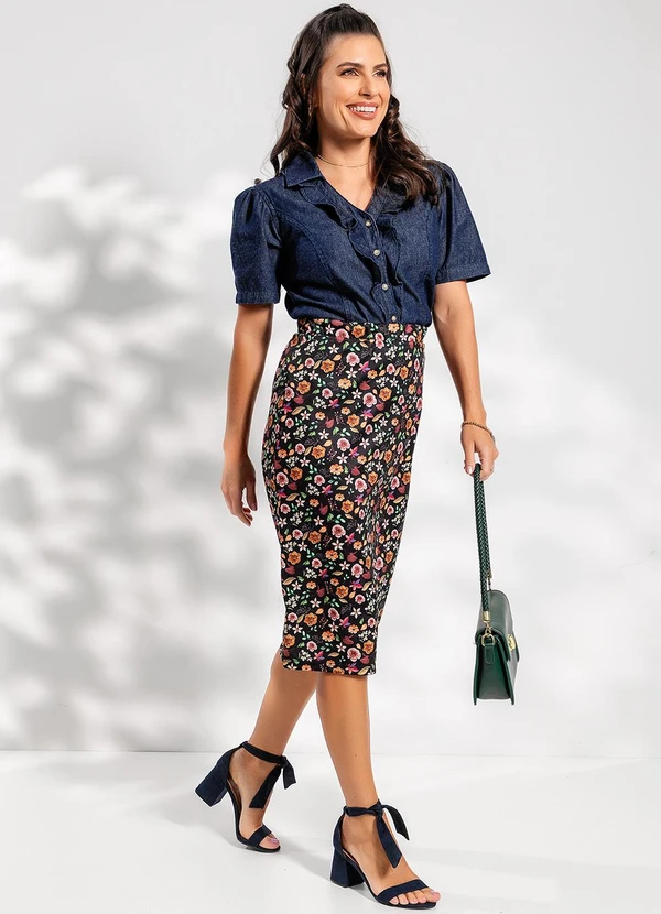 Rosalie - Blusa Jeans Azul Escuro em Jeans Leve 3