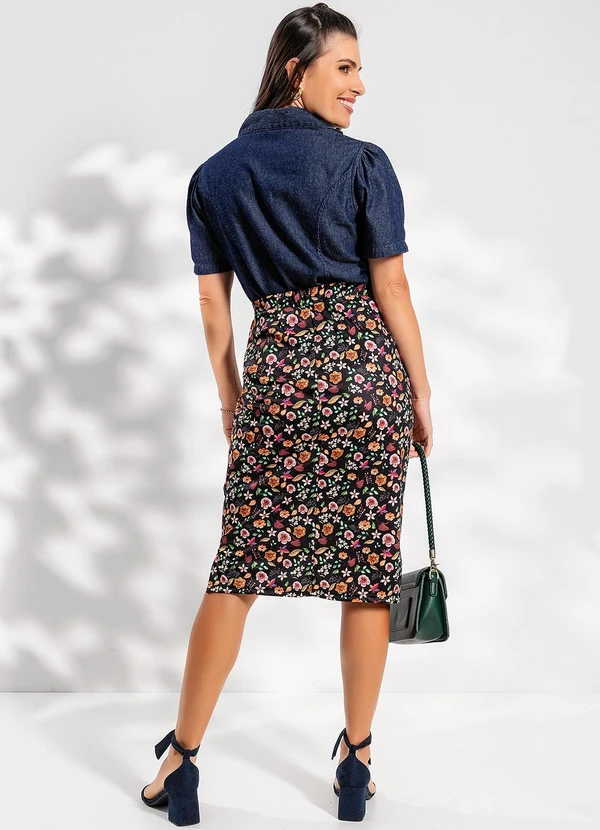 Rosalie - Blusa Jeans Azul Escuro em Jeans Leve 4