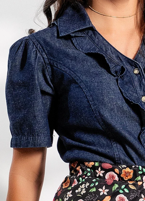 Rosalie - Blusa Jeans Azul Escuro em Jeans Leve 5