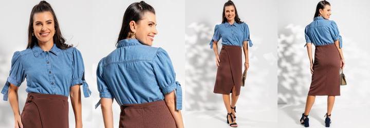 Blusa Jeans Mdio em Jeans Leve