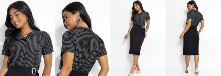 Camisa Listrado Preto e Branco em Malha