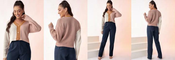 Casaco Rosa Claro em Tric