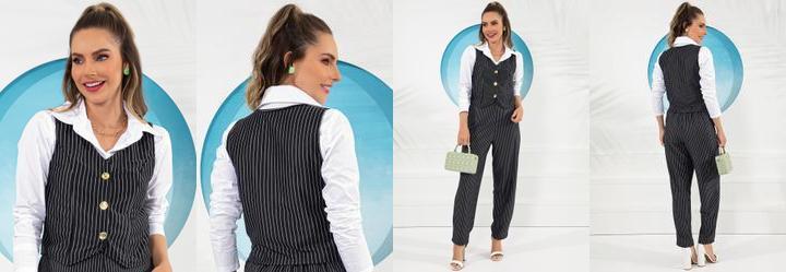 Colete Listrado Preto e Branco em Malha Fio Tint