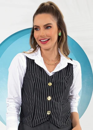 Rosalie - Colete Listrado Preto e Branco em Malha Fio Tint - ROSALIE