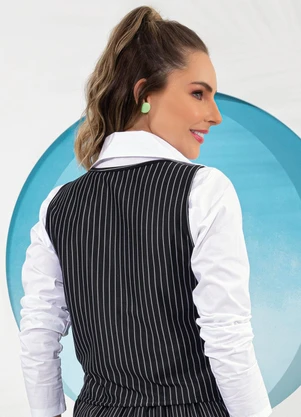 Rosalie - Colete Listrado Preto e Branco em Malha Fio Tint - ROSALIE