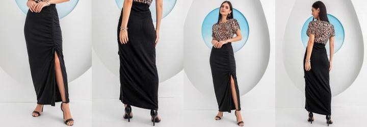 Saia Preto em Malha Canelada Texturizada