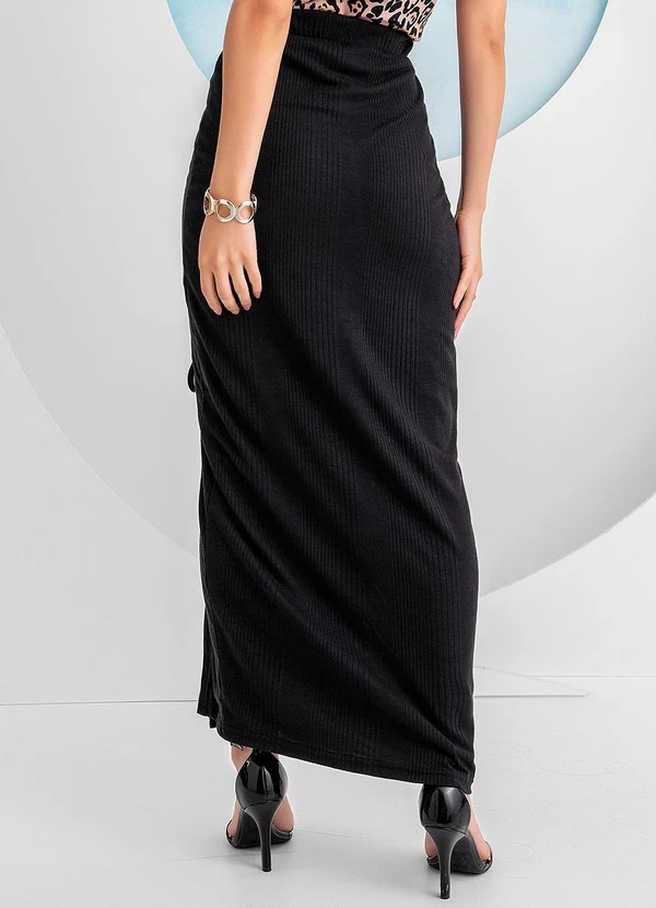Rosalie - Saia Preto em Malha Canelada Texturizada 2