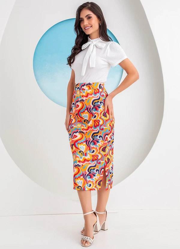 Rosalie - Saia Abstrata em Jersey Acetinado 3