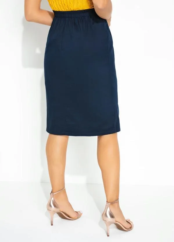 Saia Azul Marinho com Fenda Rosalie