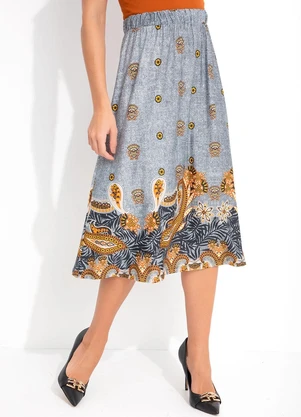 Rosalie - Saia Étnico Barrado em Malha de Poliéster - ROSALIE