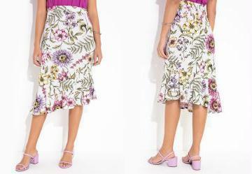 Saia Floral Branca com Babado