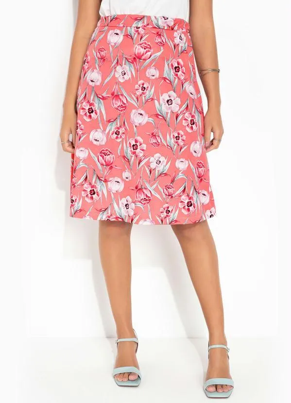 Queima Estoque - Saia Floral Coral com Elástico 1