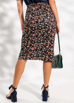 Rosalie - Saia Floral Escuro em Jersey Acetinado - ROSALIE