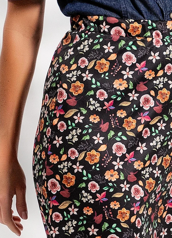 Rosalie - Saia Floral Escuro em Jersey Acetinado 5