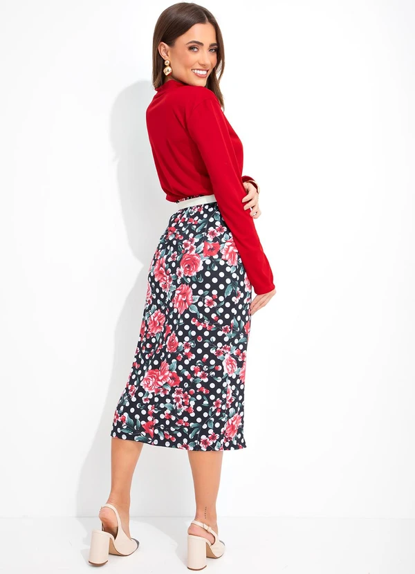 Rosalie - Saia Floral Fundo Preto em Poliflex 4