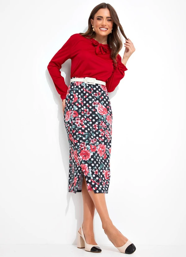 Rosalie - Saia Floral Fundo Preto em Poliflex 5