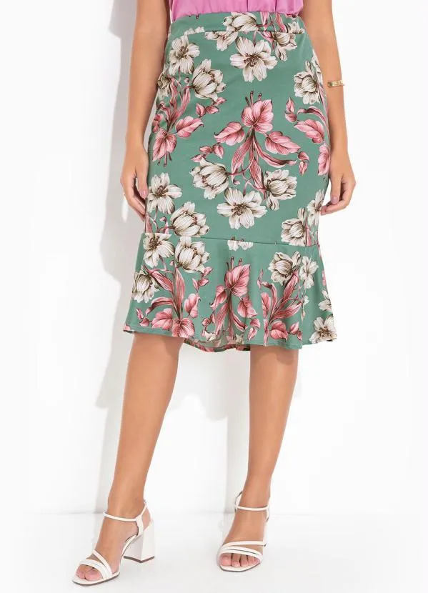 Outlet - Saia Floral Verde com Babado