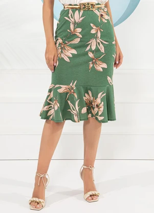 Rosalie - Saia Floral Verde em Poliviscose - ROSALIE