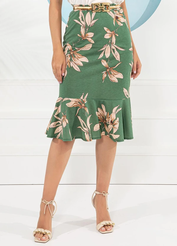 Rosalie - Saia Floral Verde em Poliviscose