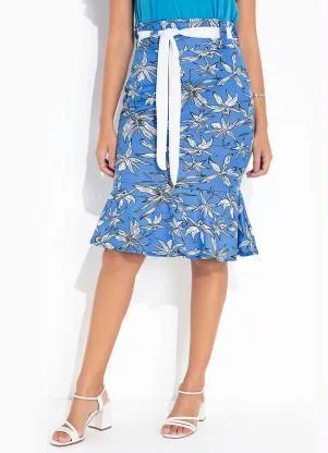 Outlet - Saia Folhagem Azul com Babado - OUTLET
